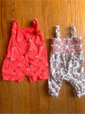 Carters Newborn Girl bundle of 2 Rompers Coral and white floral